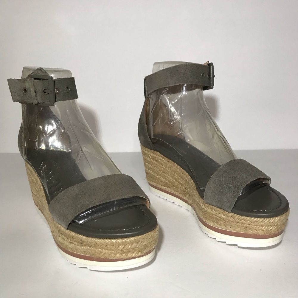 Marc Fisher Gray Suede Espadrille Wedge Sandals
